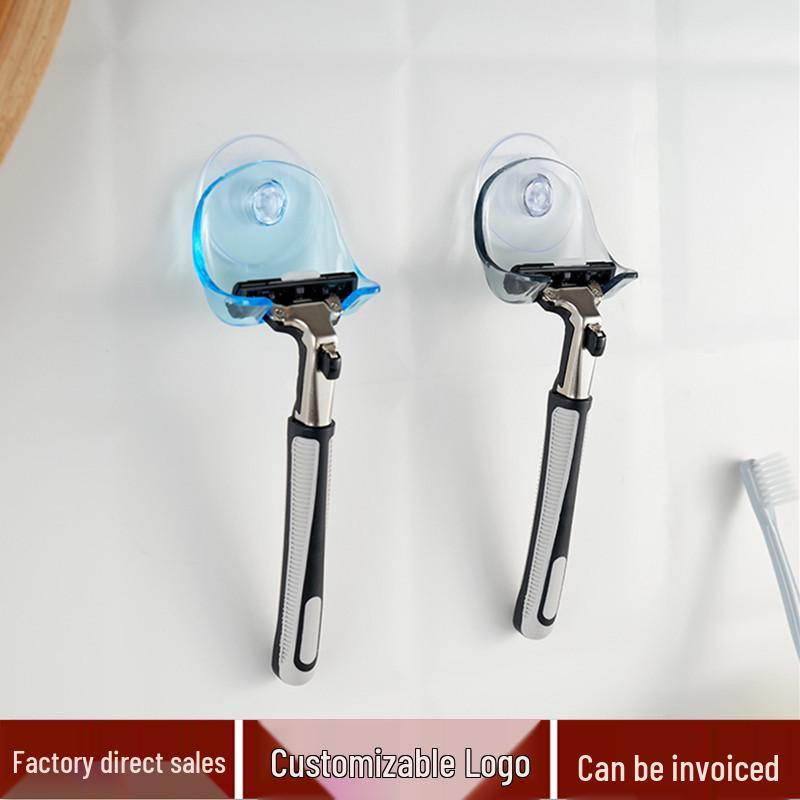 Suction Cup Shaver Holder - Wall-Mounted Razor Hanger (Gray/Blue)