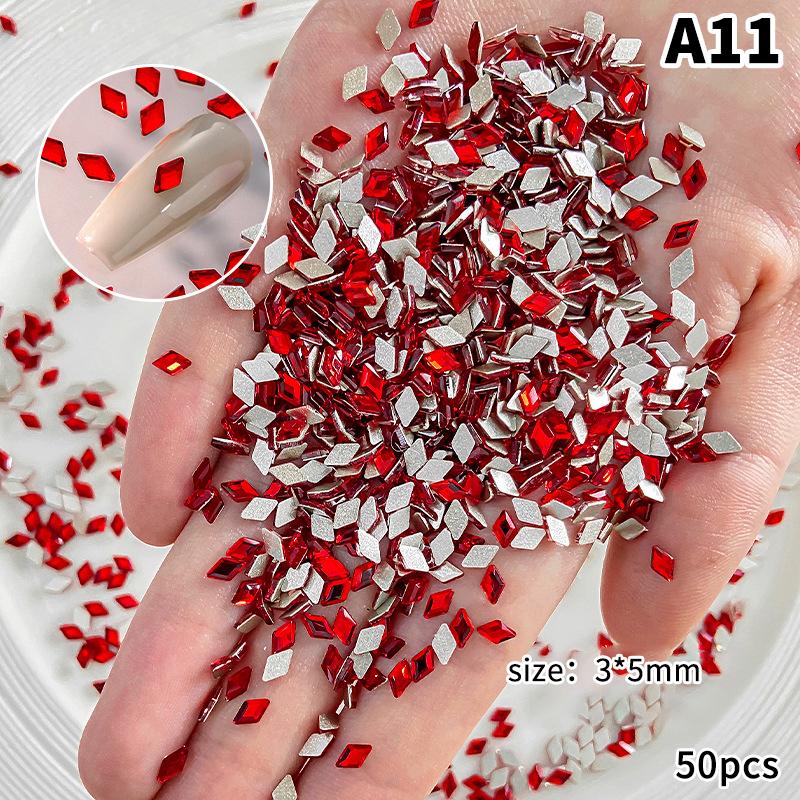 50Pcs Mini Chinese Big Red Flatback Diamonds Star Square Glass Nail Art Rhinestones Decorations Manicure Glitter Ornaments