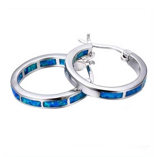 

1 пара женских серег-колец с искусственным лунным камнем, геометрической круглой формы, легкий гладкий сплав, подарок на день рождения, годовщину, день святого валентина, украшения для ушей синий