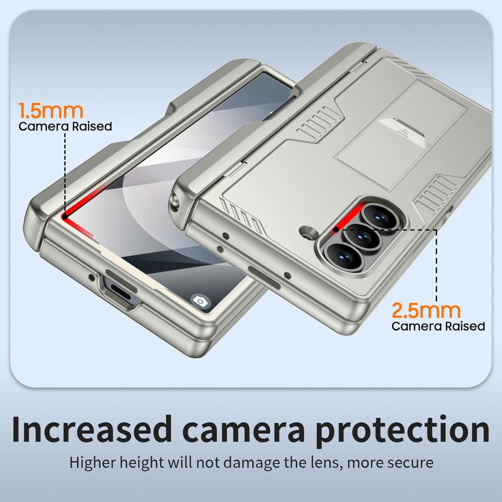for Samsung Galaxy Z Fold 6 Phone Case With S Pen Holder, Hidden Stand, Screen Protector, Sturdy Shockproof Protective Case-Champagne