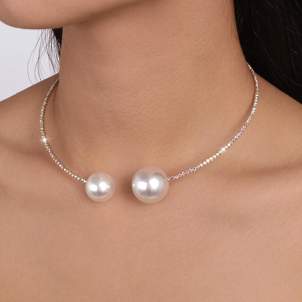 Gold and Silver Large Pearls Necklace Korean Style Open Collar Necklace Heart Collar Choker  Gift