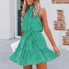 Fashion Women Floral  Printed  Strapless Ruffle Bandage Casual  Dress
