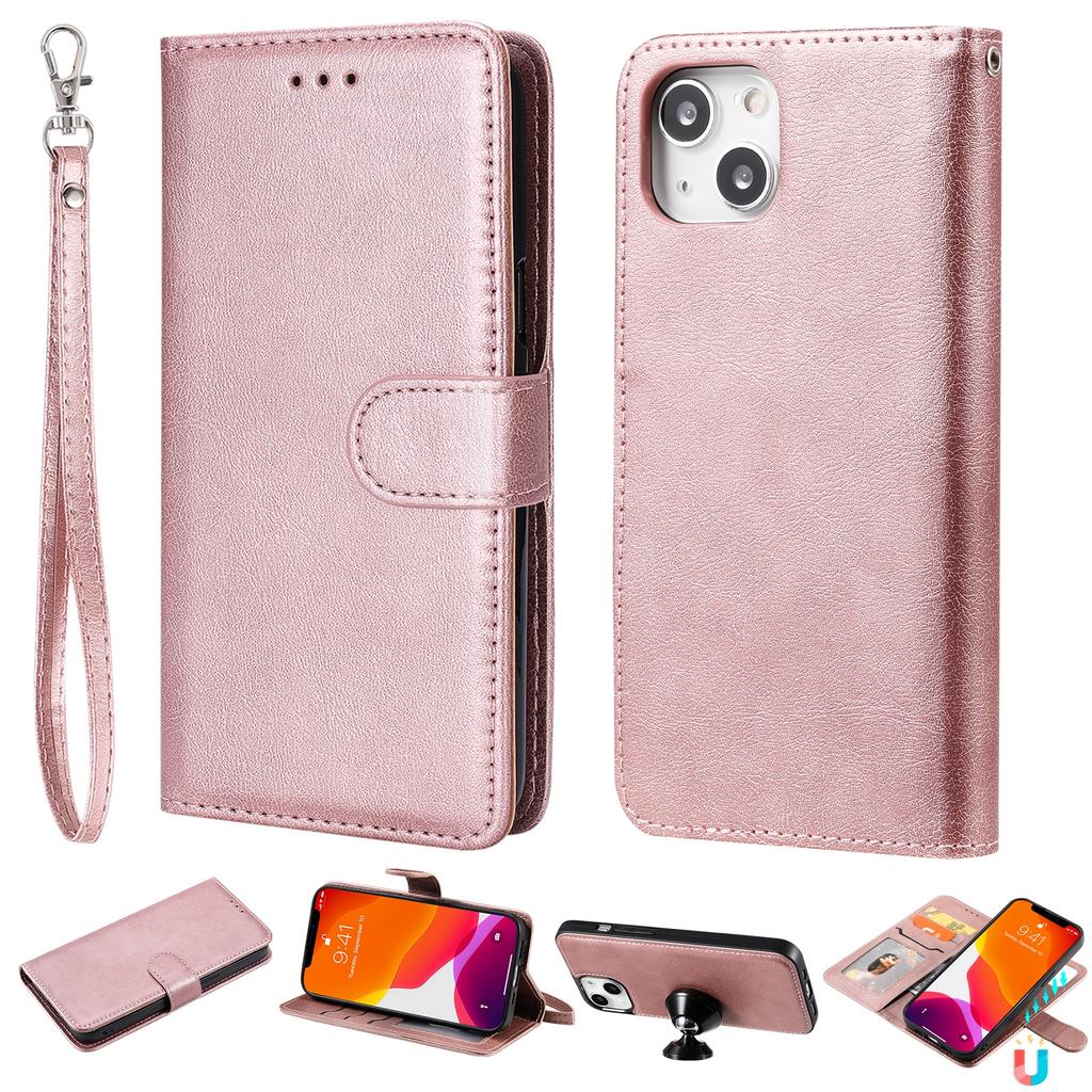 For iPhone 15 Case 2 in 1 Detachable Magnetic Leather Wallet Mobile Cover with Strap