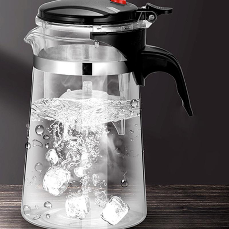 Teapot With Infuser Thickened Glass Heated Resistant Tea Pot One-Button Filtering Tea Separation Kettle Tea Coffee Maker