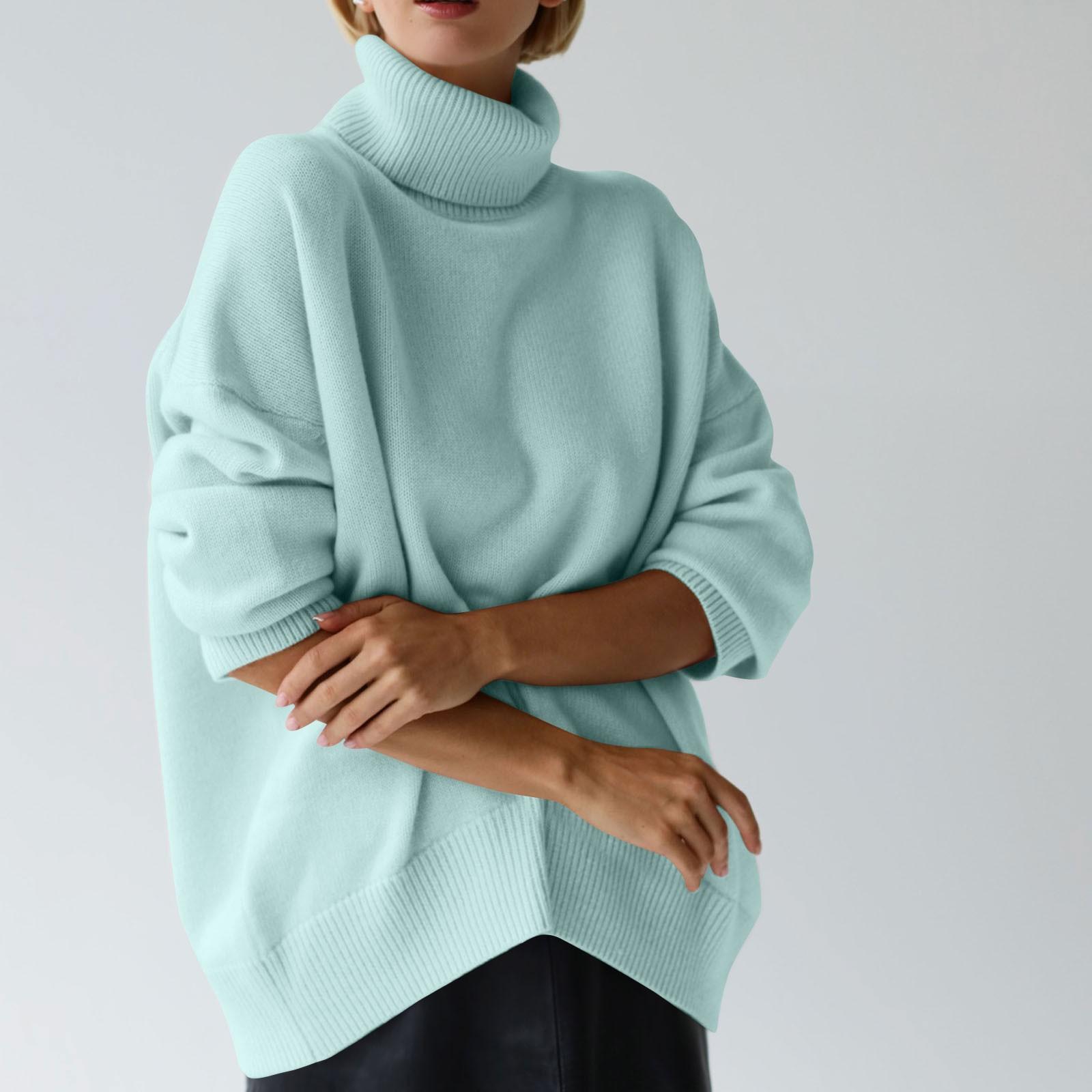 

Женский свитер с высоким воротником, однотонный свободный джемпер с длинными рукавами, вязаный свитер, мягкий пуловер L