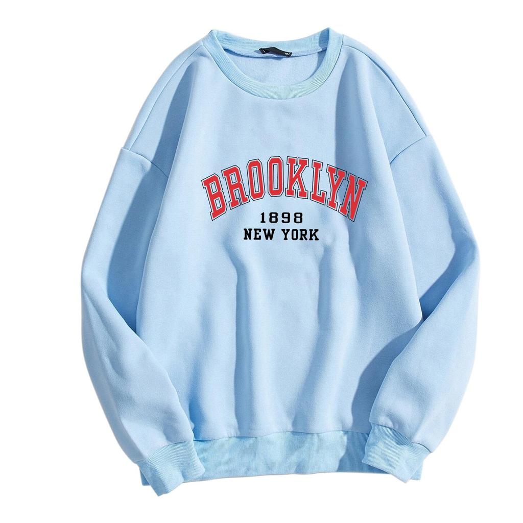 Autumn/Winter Women's Casual Sweatshirt: Round Neck, Long Sleeves, Letter Print, Fleece-Lined