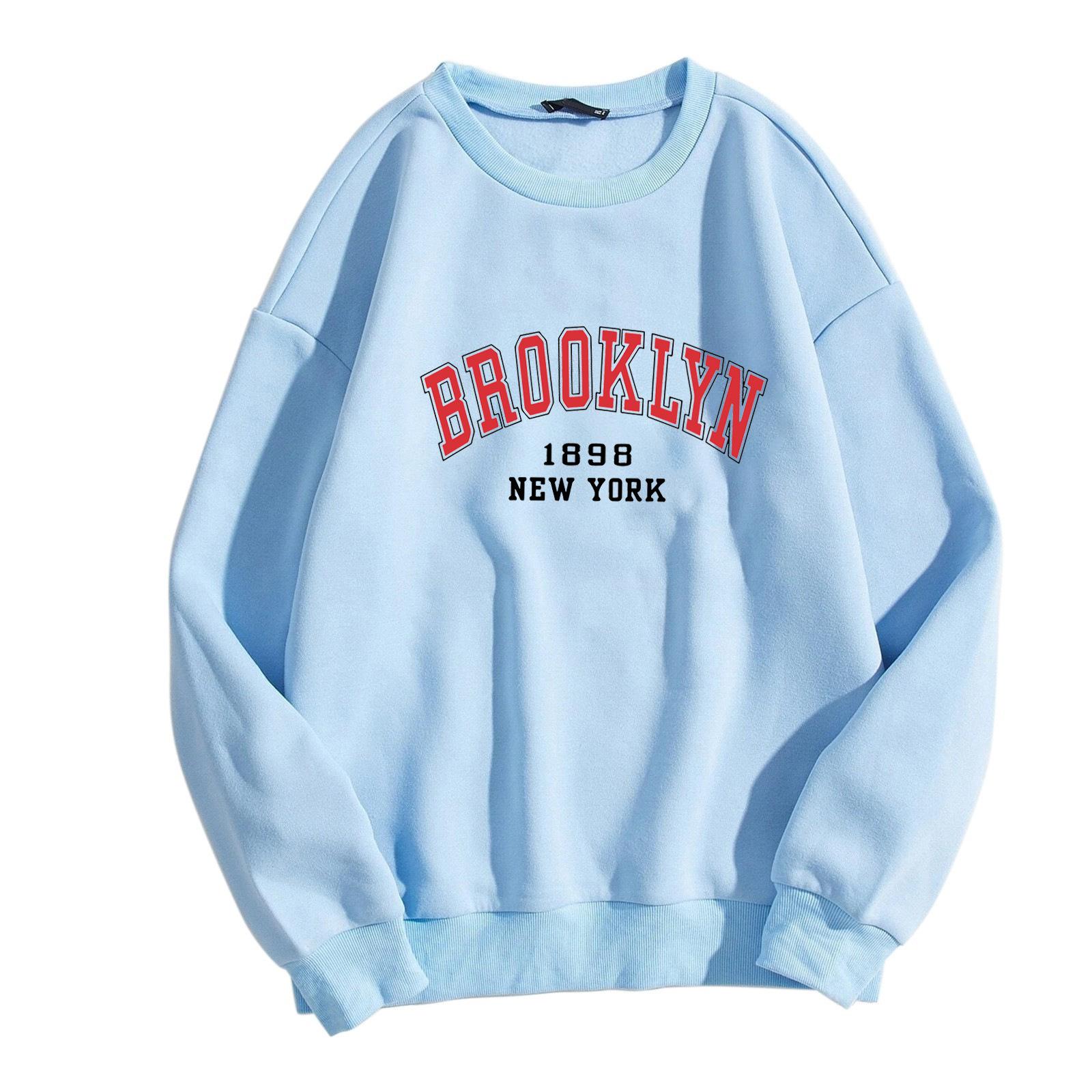 

Женский повседневный свитшот на осень/зиму: Круглый вырез, Длинные рукава, Принт с буквами, На флисовой подкладке XXL синий