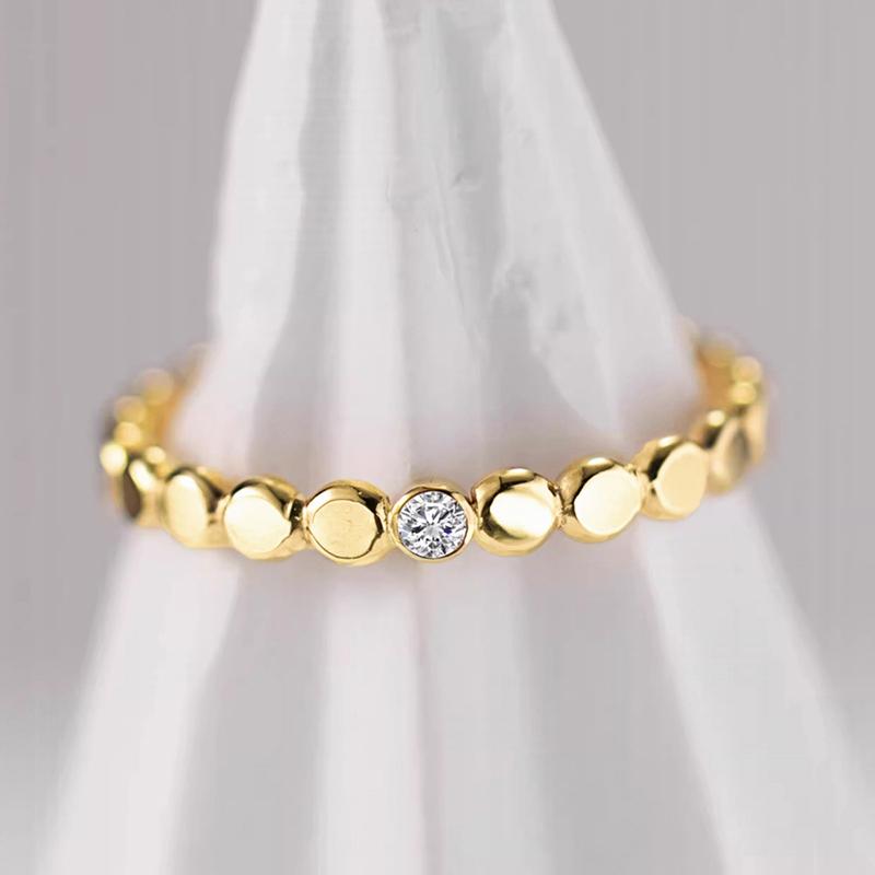 Minialist Beaded Gold Color Ring for Women Thin Band Stackable Party Daily Simple Versatile with CZ Dainty Finger Jewelry