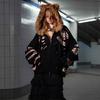 Unisex Dunkler Gothic Leopardendruck Kapuzen-Fleece-Cardigan mit 3D-Katzenohren Streetwear Übergroßes Reißverschluss-Sweatshirt