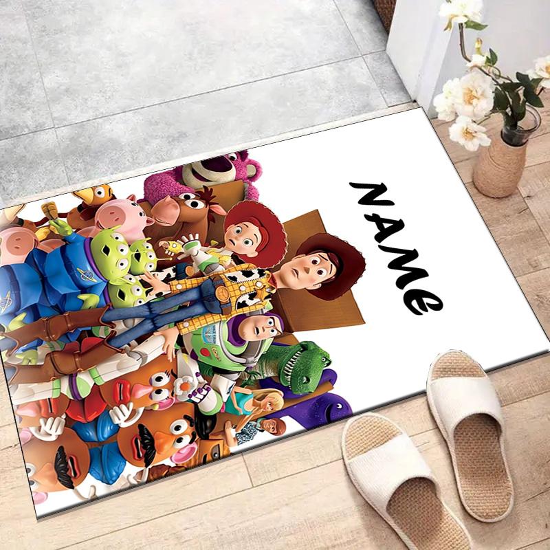 Custom Toy Story Mat Personalized Name, Polyester Washable Indoor Entryway Rug, Gift for Christmas, Easter, Thanksgiving Day