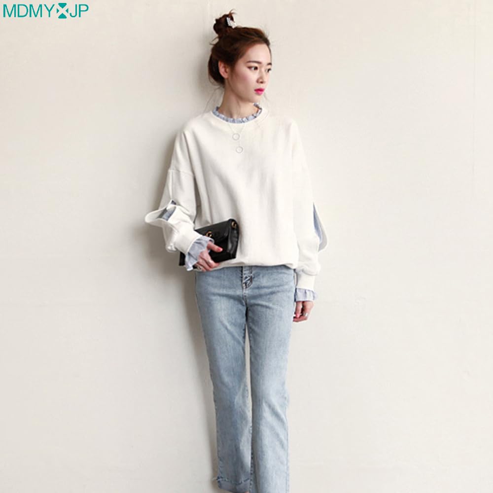 MDMYXJP Layered Long Sleeve Striped Perfect for Everyday and MD367 Women's Hoodie, Sweatshirt, Flattering, Cute, Wear, Dates, Commuting, Spring,