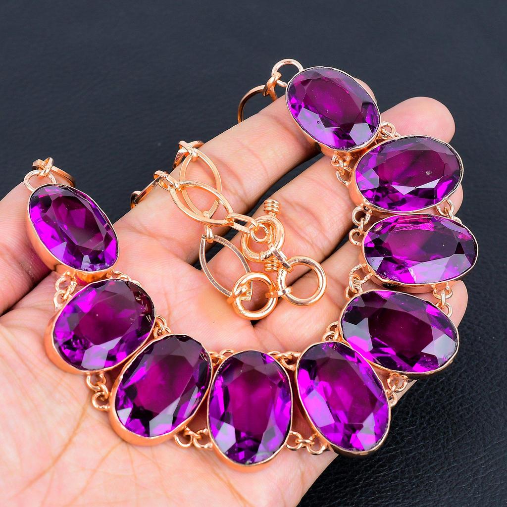 Pink Amethyst Gemstone Jewelry, Handmade Copper Necklace, Gorgeous Oval Shape Women Jewelry For Women