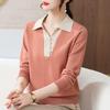 Mom spring lapel knitted sweater top new Chinese women's clothing spring and autumn bottoming sweater thin