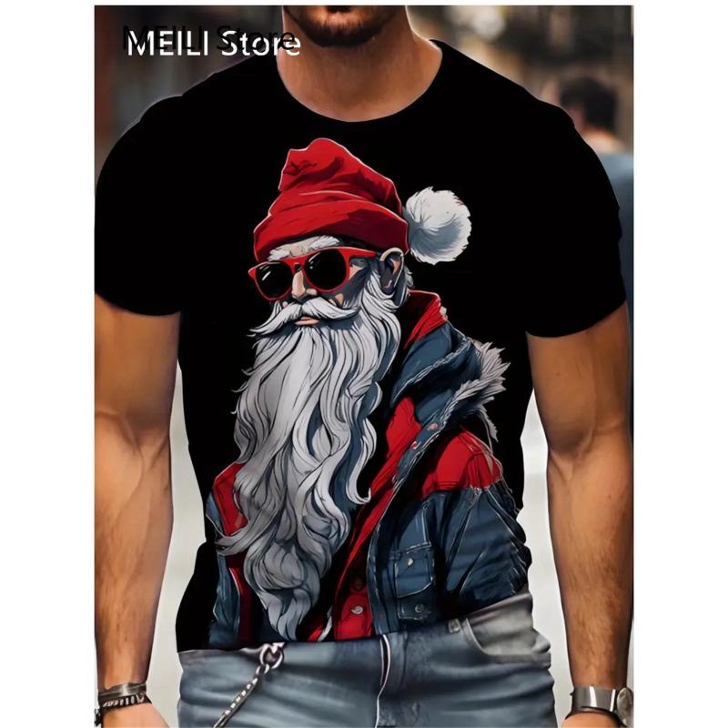 Christmas 3D Santa Claus Print T Shirt for Men Casual Short Sleeve Tee Shirts Fashion O-Neck Top New Year Gift Oversized T-Shirt