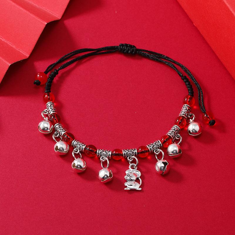 Zodiac red rope woven bell bracelet natal life men's and women's versatile hand rope anklet accessories