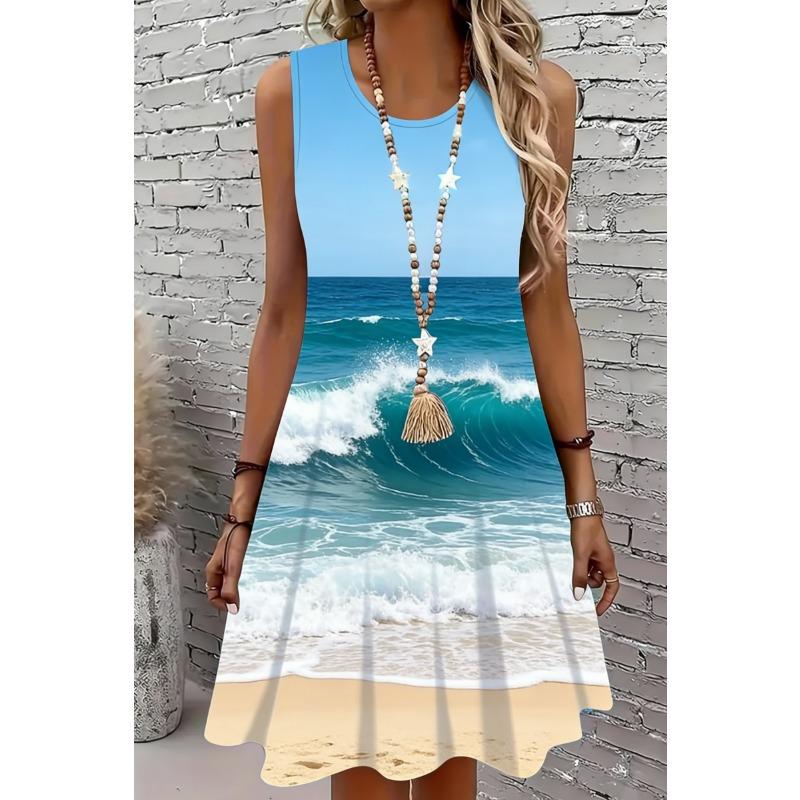 

Women s Sleeveless Crew Neck Tank Dress Vibrant All-Over Floral Print Dresses Machine Washable Elegant Summer Dress Clothes XL