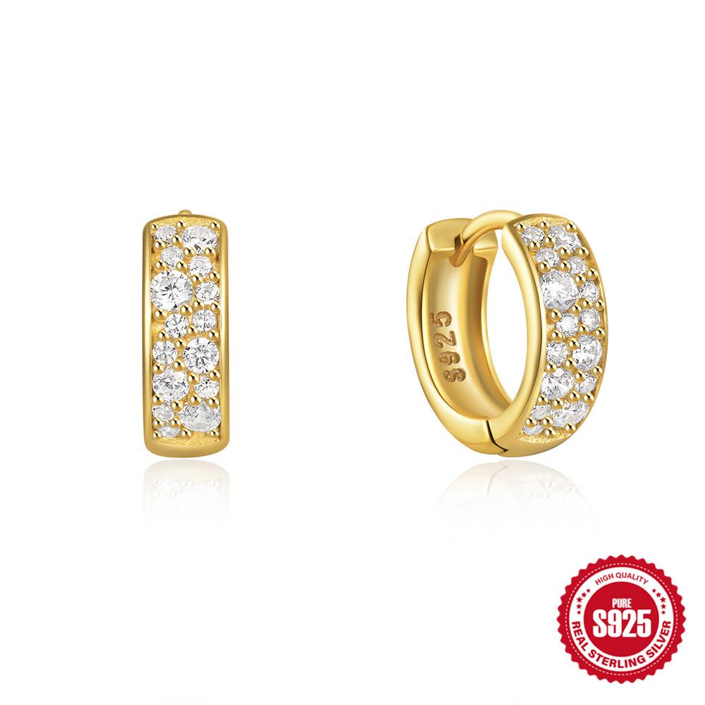 Simple S925 Sterling Silver Classic Light Luxury Personality Double Row Diamond Earrings Ear Buckle Earrings Huggie Earrings