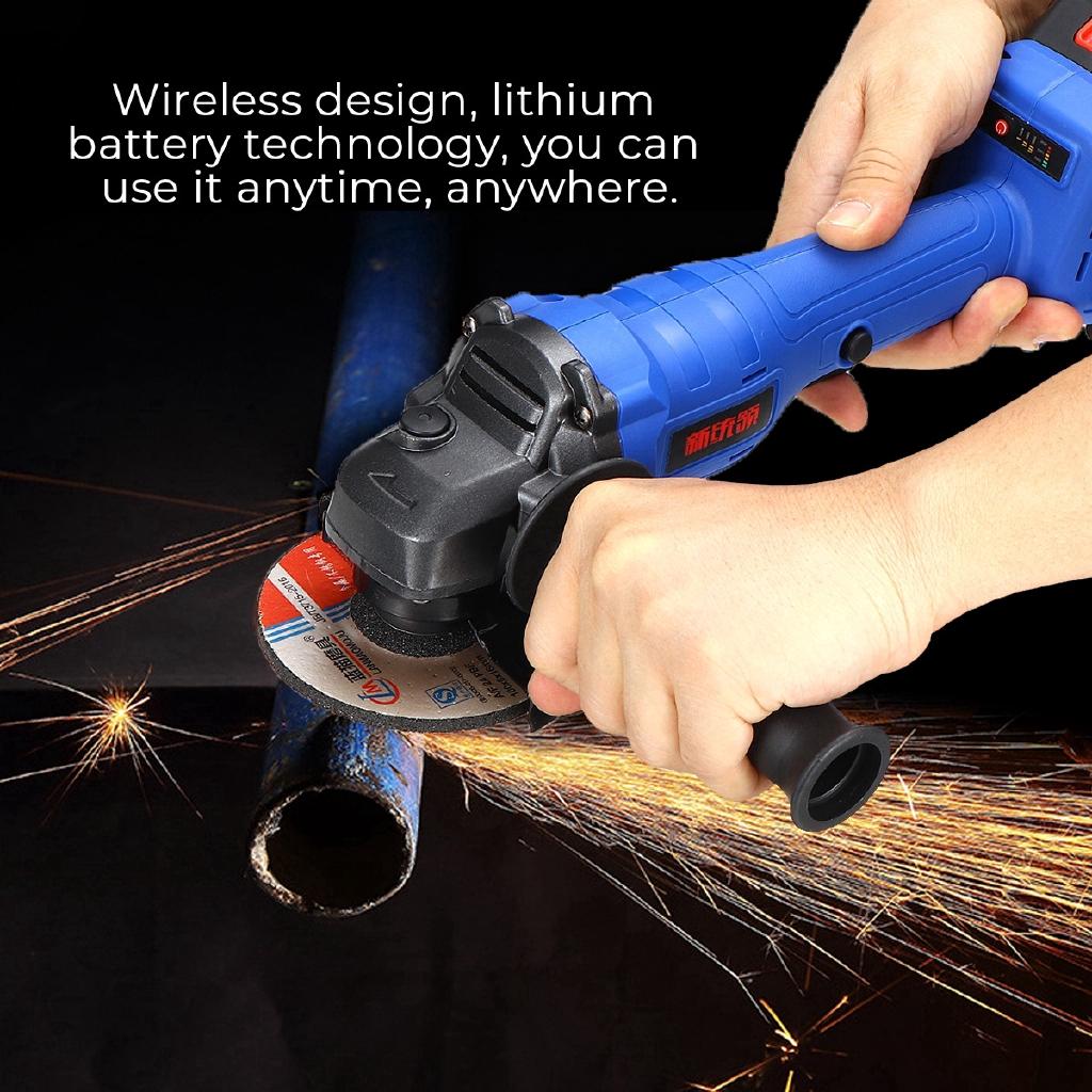 9000RPM Brushless Cordless Electric Angle Grinder Polishing Machine Angle Grinder Cutting Tool Black