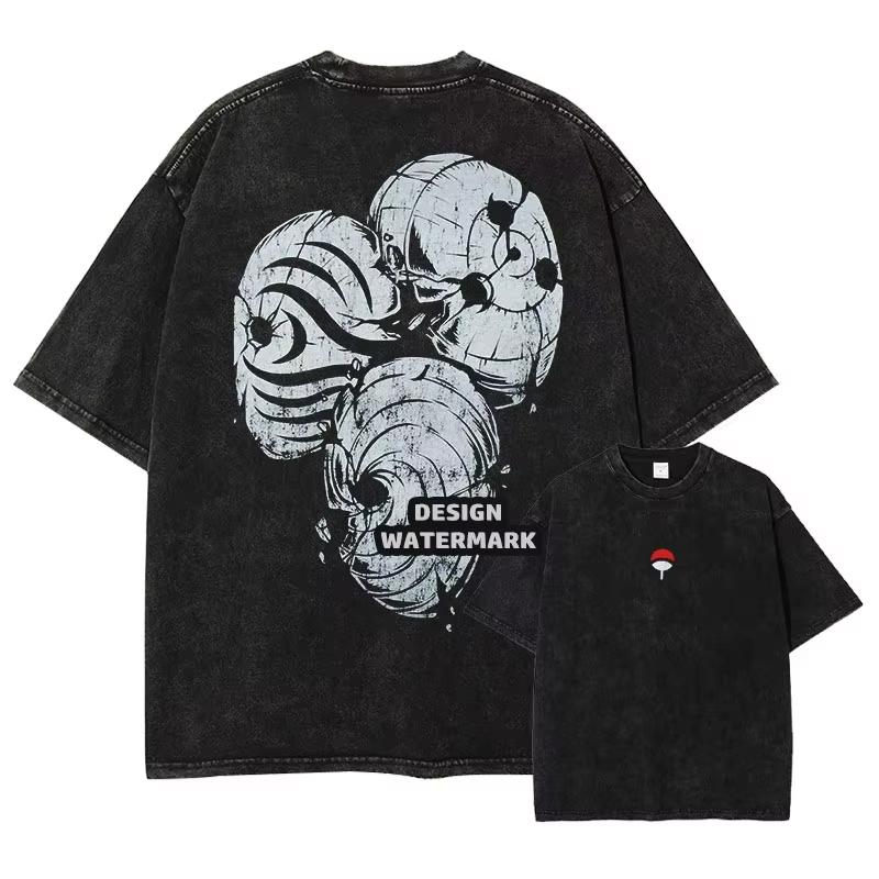Anime Naruto TShirt Manga Retro Washed Version Kakashi TShirt Pain TShirt Lee Tobi Top Mens  Cotton Streetwear