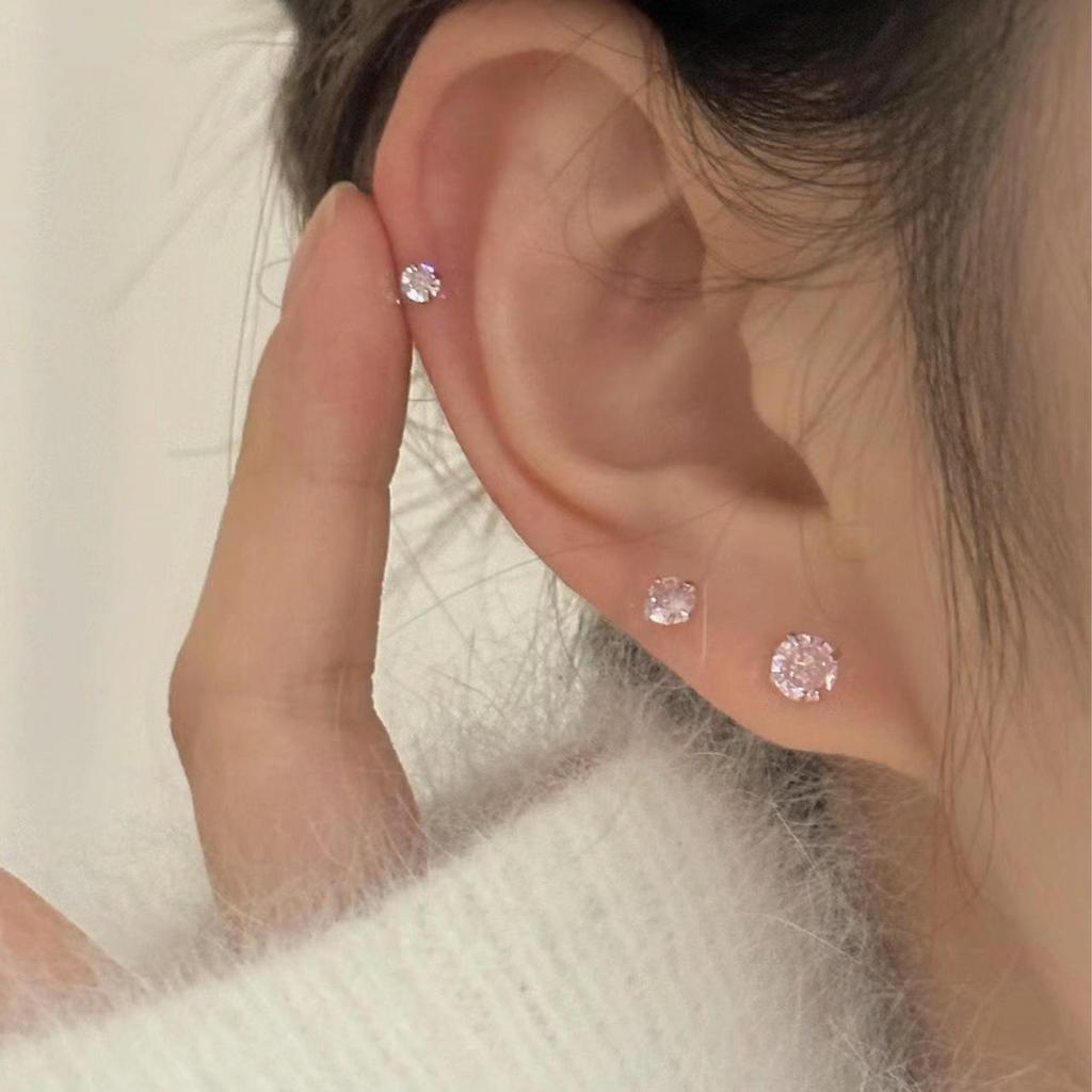 Stainless Steel Double Diamond Colored Zircon Stud Earrings