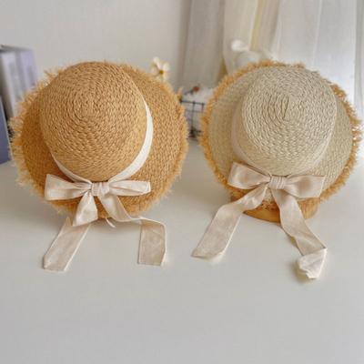 Cappello da sole da bambina Estivo da viaggio Cappello parasole per bambini Cappello di paglia peloso Decorato con fiocco