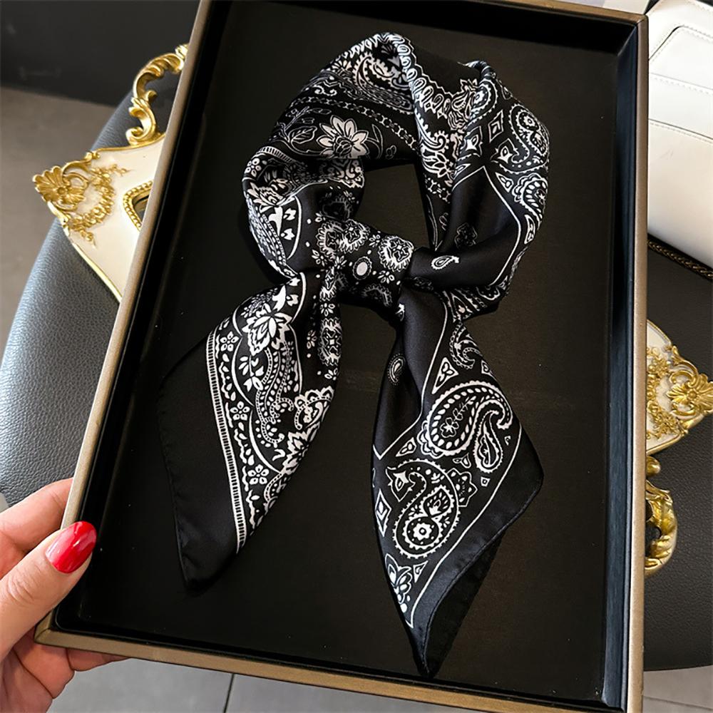New Design Paisley Houndstooth Printed Square Scarf Soft Satin Thin Smooth Neck Scarf Sunscreen Headscarf For Women Head Wrap