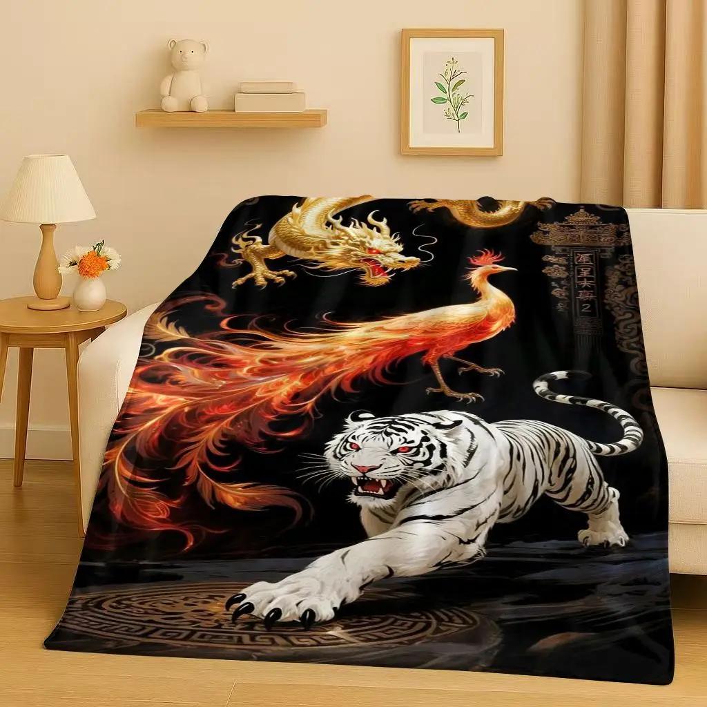 HD Yin Yang Element Dragon Chinese Loong Cartoon Flannel Blanket,Ultra Soft Warm Plush Throw for Home Bedroom Bed Sofa Cover Kid
