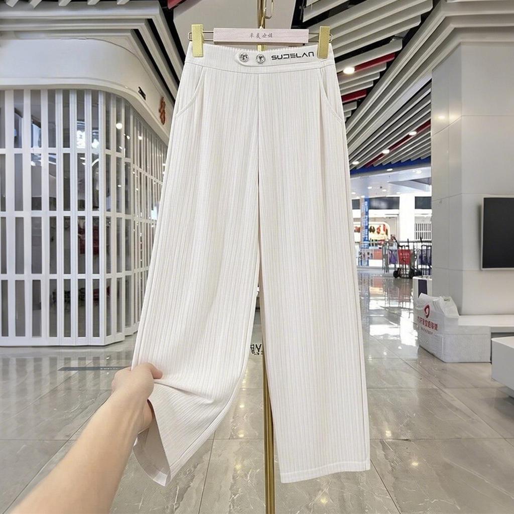 Women's 2026 High-Waisted Loose Ice Silk Wide-Leg Pants - Spring/Summer Casual Drape Style