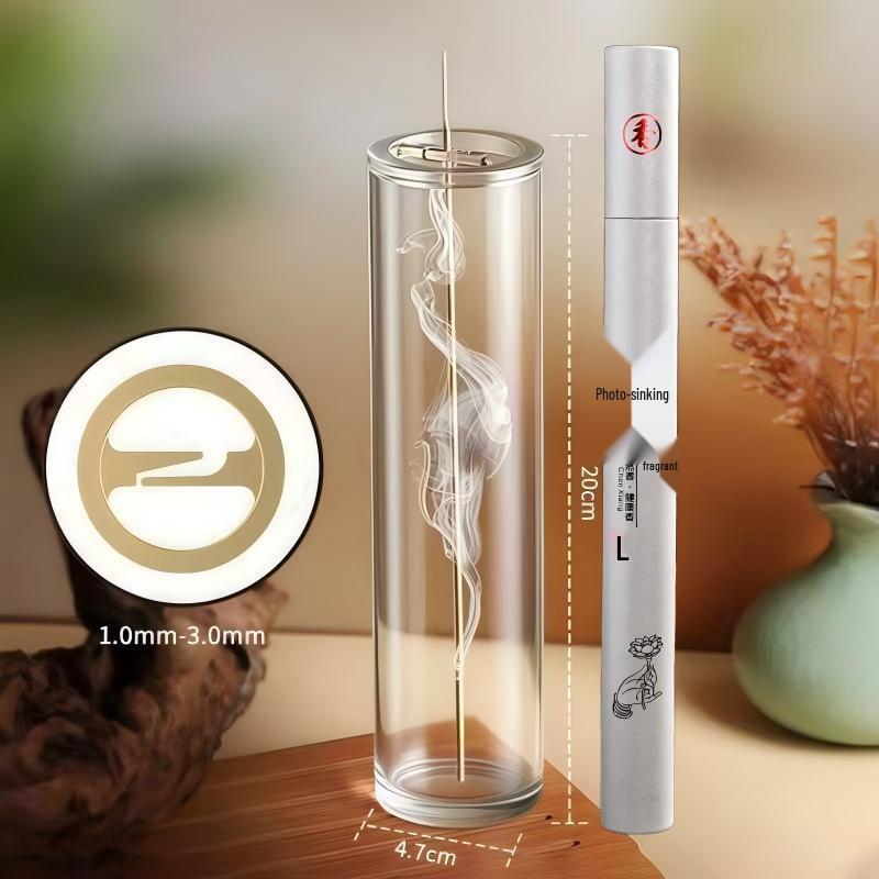 Inverted Metal Incense Holder with Glass Container - Dustproof Anti-Ash Vertical Burner for Study Room