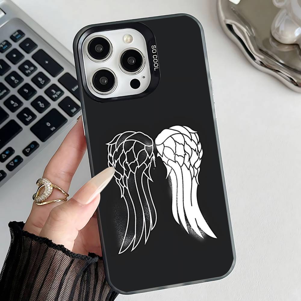 D-Daryl Dixon Wings Zombie Phone Case For iPhone 17,16,15,14,13,12,11,Pro,Max,Plus,E,Air,Mini Black IMD Cover