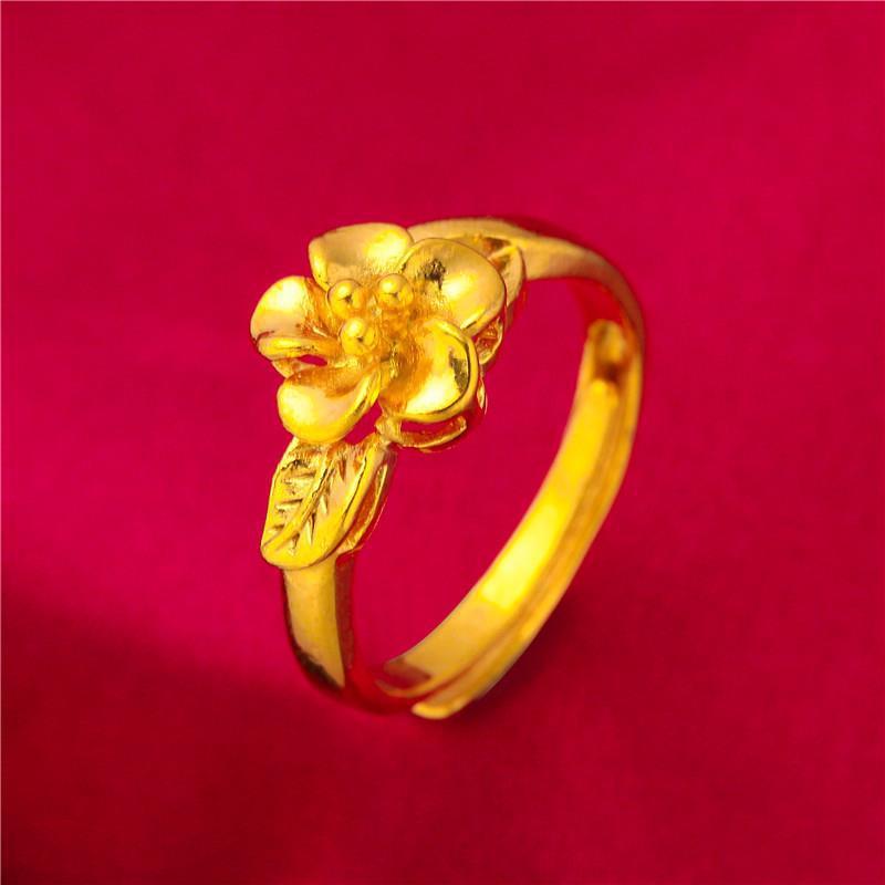 Women's Open Adjustable Ring Gold Plated with Lucky Flower Design Suitable for Wedding Jewelry