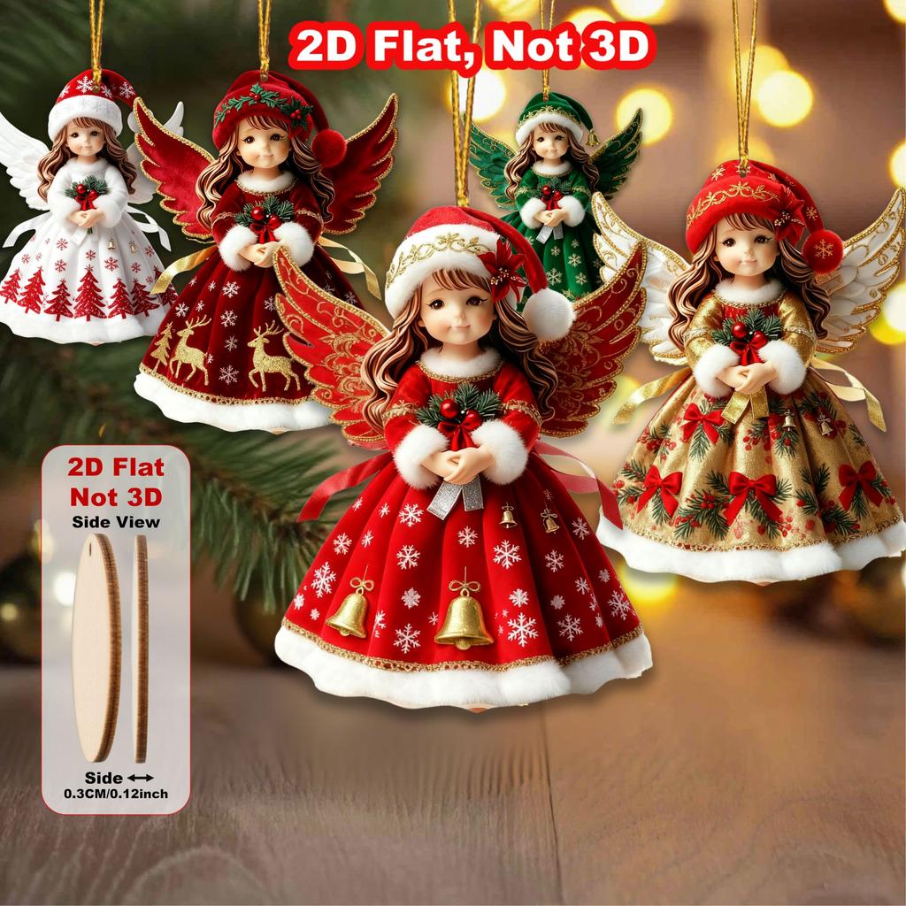 18pcs Christmas Wooden Cute Colorful Angel 2D Flat Wooden Pendant Christmas Tree Decoration Perfect Holiday Party Gift Decoratio
