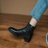 French retro square head medium heel thick heel belt buckle short boots femininity side zipper British retro and ankle boots