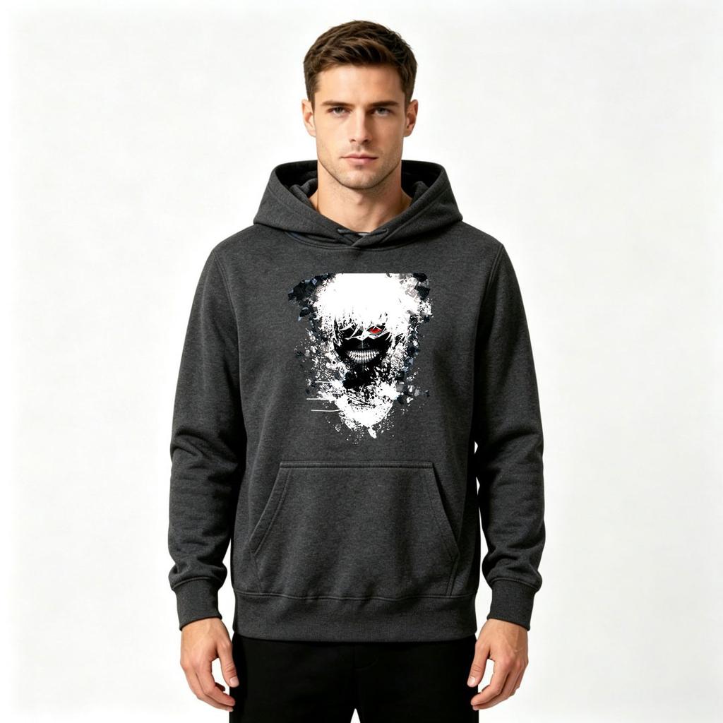 Men's Graphic Print Pullover Hoodie, Horror Skeleton Red Eye Pattern Casual Long Sleeve Sweatshirt for Daily Wear
