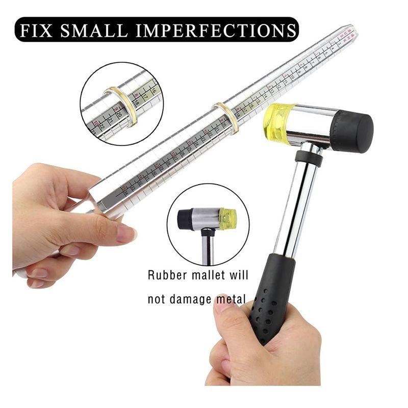 ABWR-Ring Size Measuring Tool Set, Metal Mandrel Ring Sizer Finger Size Rod Wire Wrap Ring Tool Jewelry Making Kit
