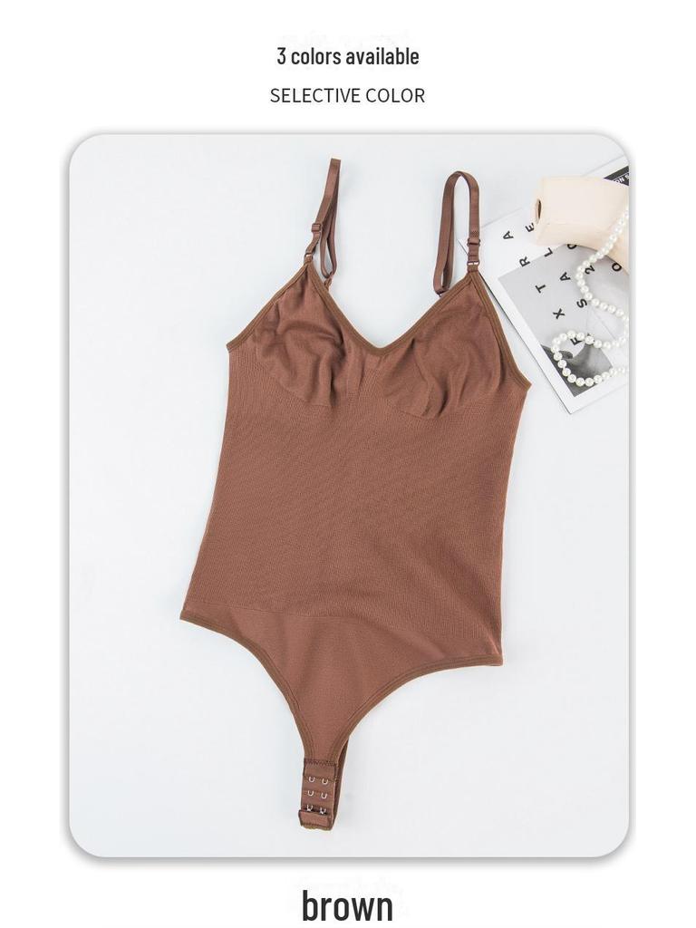 Women's Cross-Border Adjustable Open Crotch Jumpsuit with Tummy Shaping and Seamless Thong