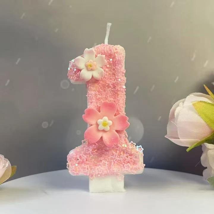 Geburtstag Rosa Stern Kerze Kuchenaufsatz Farbe Kreativ Zahl 0-9 Kerzen Blumen Digitale Kerzen Mädchen Geburtstagsparty Dekoration