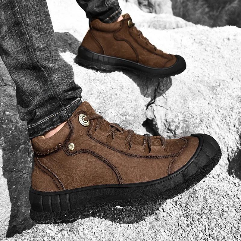 Fashion Men's Winter Boots Outdoor Warm Snow Shoes Men Casual Genuine Leather Sneakers 2024 Luxury Male Hiking Shoes Man Ankle Tooling