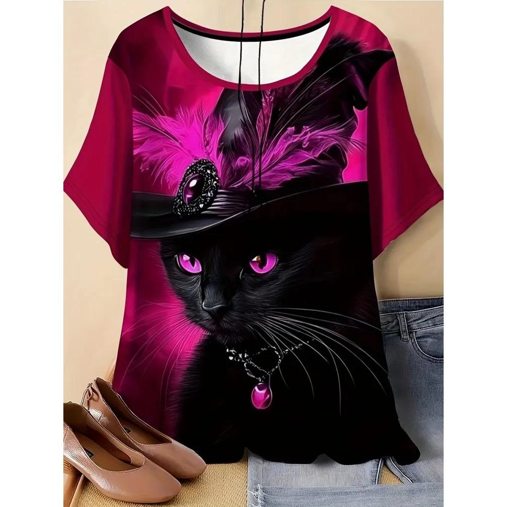 Cute Fun Animal 3D Printed Short Sleeved T-shirt Fashionable Comfortable Soft Breathable Large Loose Summer Womens T-shirt
