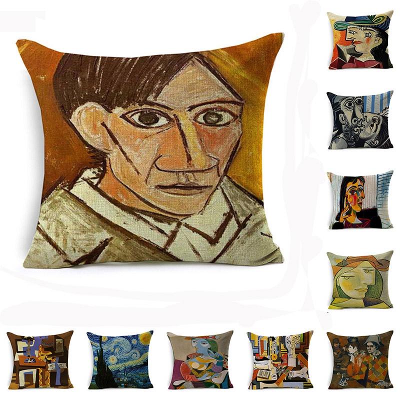 Luxurious Van Gogh Starry Night Square Cushion Covers With Premium Cotton Linen