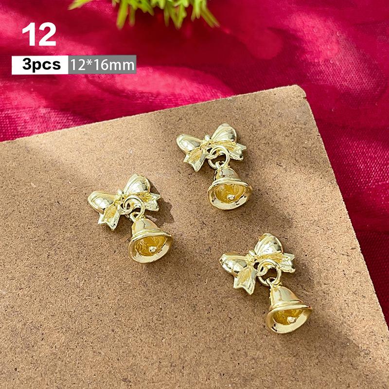 3Pcs Festive Christmas Bell Colorful Bowknot Nail Art Charms New Year Luxury Crystal Aurora Bell Pendant Nail Decoration Parts