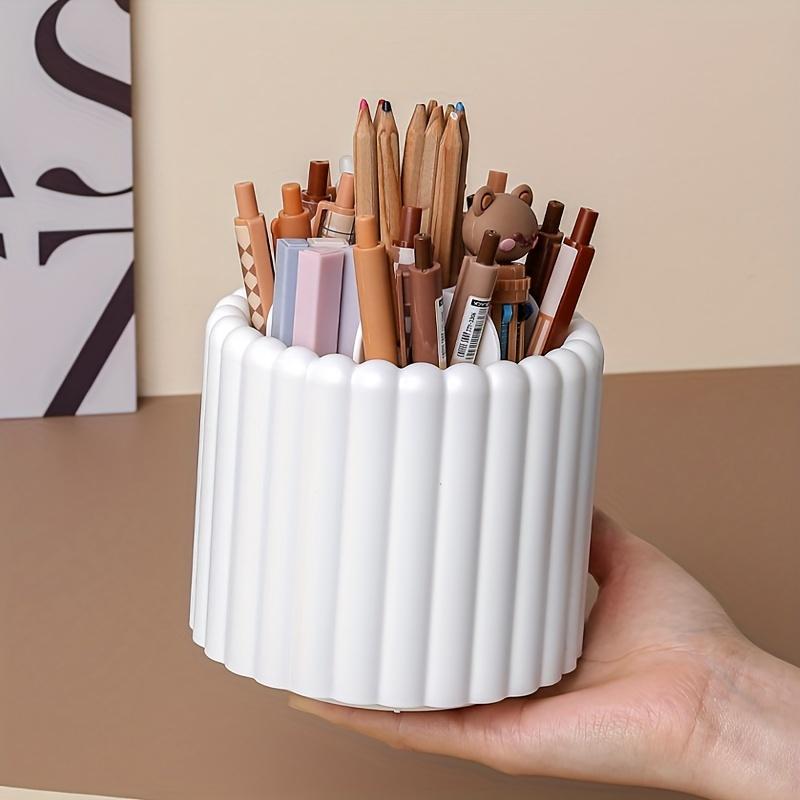 1pc 360° Rotating Desk Organizer,Plastic Pencil Holder, Multi-Functional Office Supplies Storage for Makeup Brushes and Lipsticks, Home and School Use