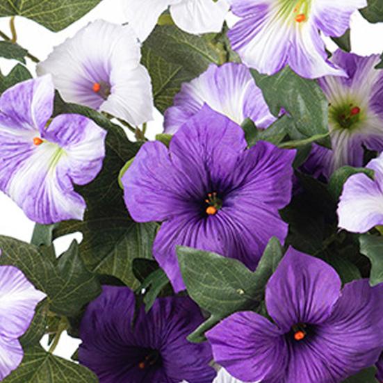 2Pcs Hanging Artificial Morning Glory UV Resistant Realistic Fake Plastic Flower Wedding Party Indoor Outdoor Garden Wall Hanging Faux Bloom