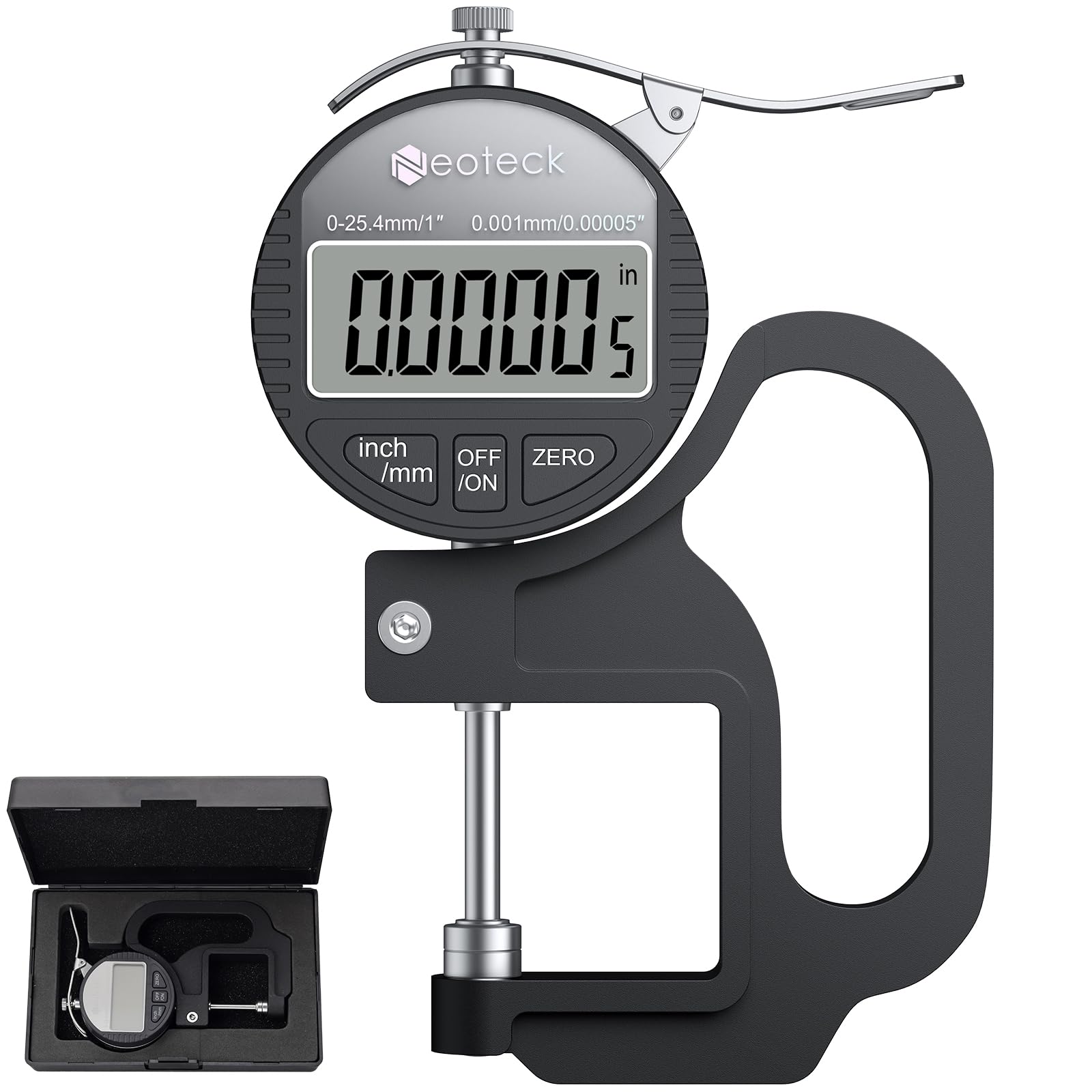 

Neoteck Digital Thickness Aluminum Alloy Measurement Large LCD Thickness Gauge Gauge, Construction, 0.001mm Accuracy, 0-25.4mm Range, Display,