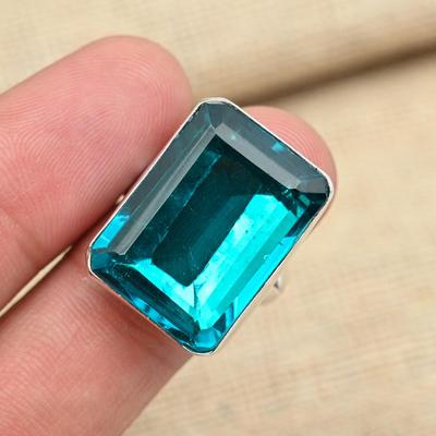 Faceted Blue Tourmaline Gemstone 925 Solid Silver Jewelry Handmade Ring All Size