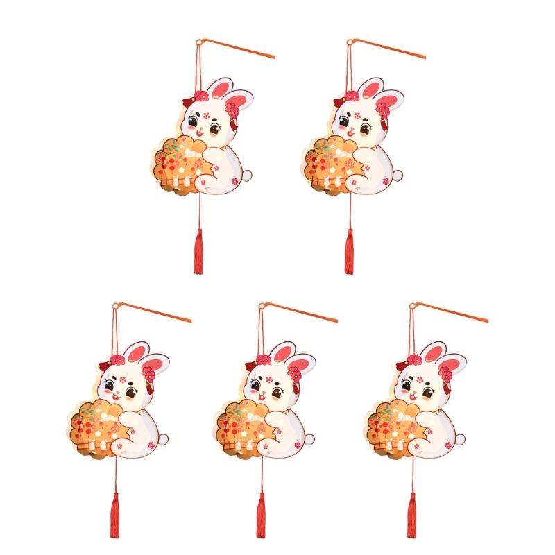 Handmade Florals Paper Lamp Set Traditional Chinese Craft Supplies LED Projection Portable for Chinese Festival