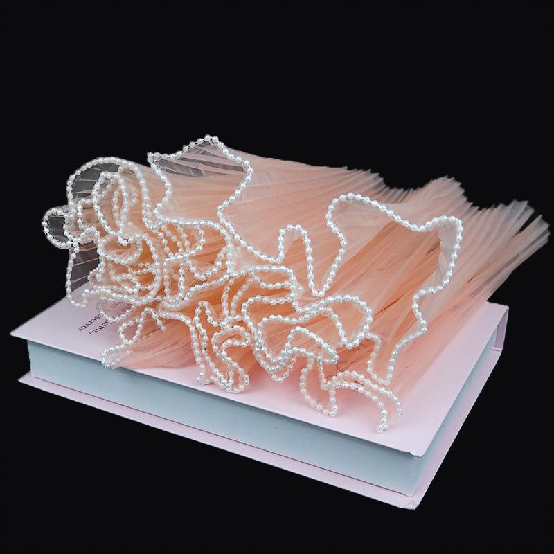 Korean Pearl Ruffle Gauze Floral Bouquet Wrapping Material - Pleated Mesh Wave Gauze