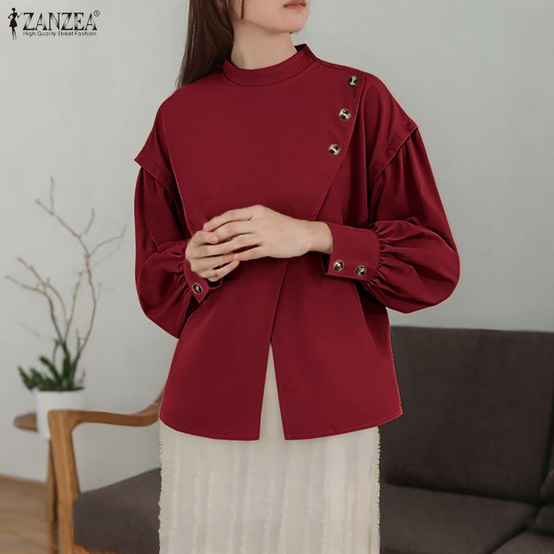 ZANZEA Women Casual Round Neck Loose Long Sleeve Solid Blouse