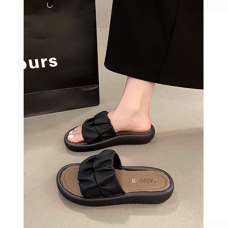 Premium thick-bottomed one-word slippers for women's summer outer wear fashionable new flat-bottomed non-slip casual cool slippers