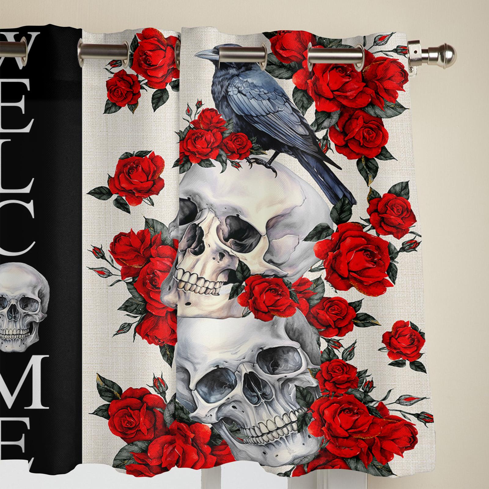 Хэллоуин Скелет Ворона Красная Роза Оконные Шторы для Гостиной Спальни Роскошные — фото 4